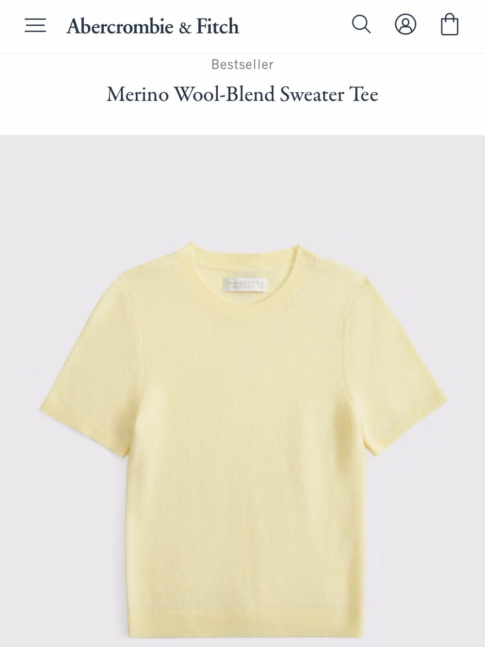 Abercrombie & Fitch Short-Sleeve Merino Sweater in Pale Yellow